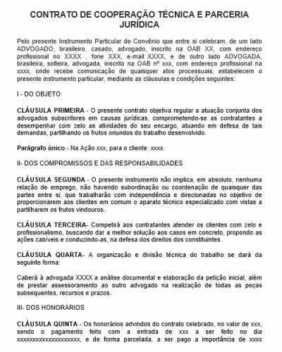 Modelo de Contrato de Cooperação Técnica e Parceria Jurídica