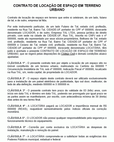 Modelo de Contrato de Locação de Espaço em Terreno Urbano