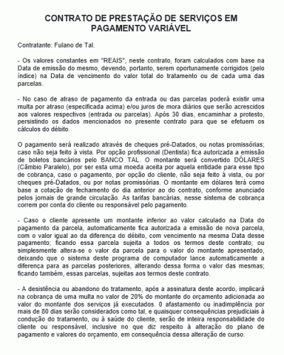 Modelo de Contrato de Prestação de Serviços em Pagamento Variável