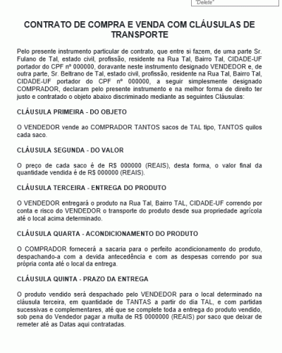 Modelo de Contrato de Compra e Venda com Cláusulas de Transporte