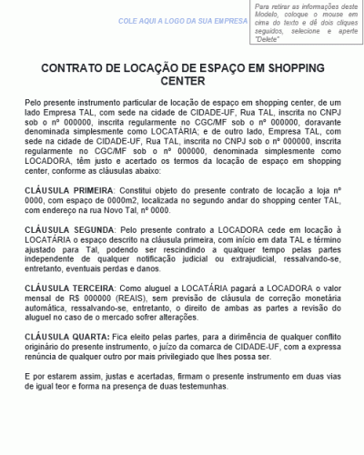 Modelo de Contrato de Locação de Espaço em Shopping Center