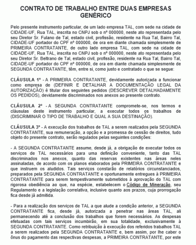 Modelo de Contrato de Trabalho entre Duas Empresas Genérico