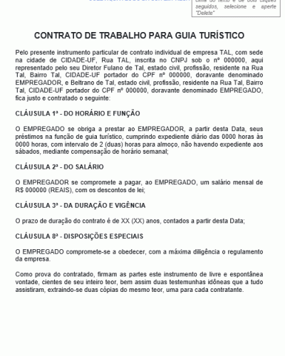 Modelo de Contrato de Trabalho para Guia Turístico