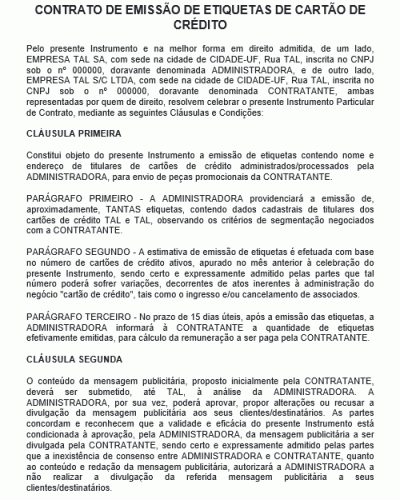 Modelo de Contrato de Emissão de Etiquetas de Cartão de Crédito