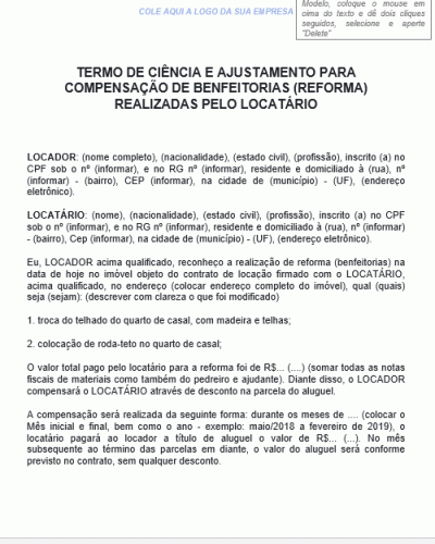 Modelo de Contrato Desconto no Aluguel por Reforma