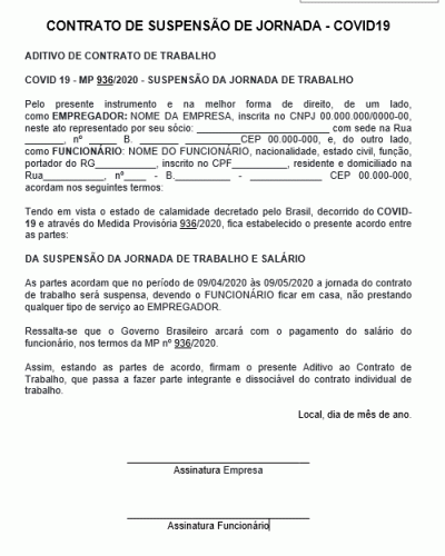 Modelo de Contrato de Suspensão de Jornada - Covid19