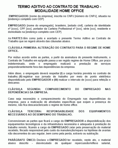 Modelo de Termo Aditivo ao Contrato de Trabalho - Modalidade Home Office