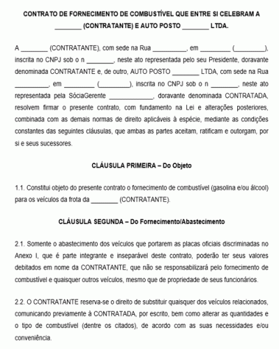 Modelo de Contrato de Fornecimento de Combustível