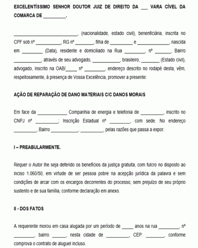 Modelo de Ação de reparação de danos materiais cc danos morais