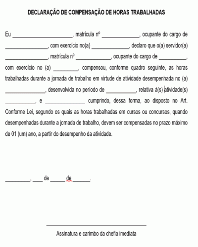 Modelo de Declaração compensação de Hora trabalhada