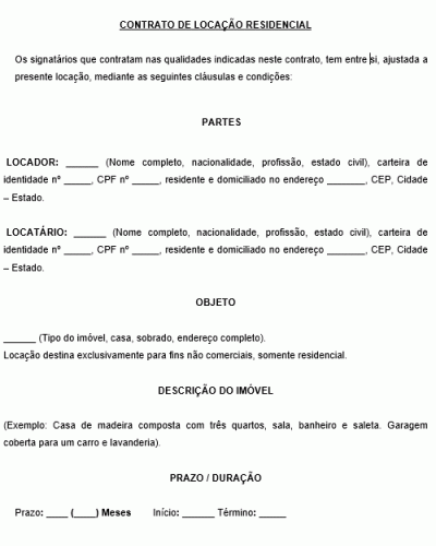 Modelo de Contrato de Locação para Casa ou Residência