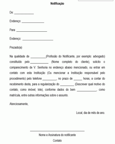 Modelo de Notificação sobre regularização de bem