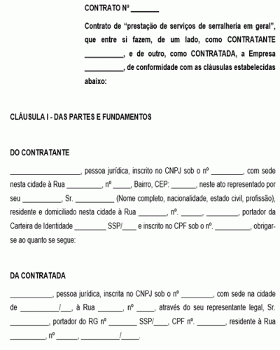 Modelo de Contrato de Prestação de Serviço de serralheria