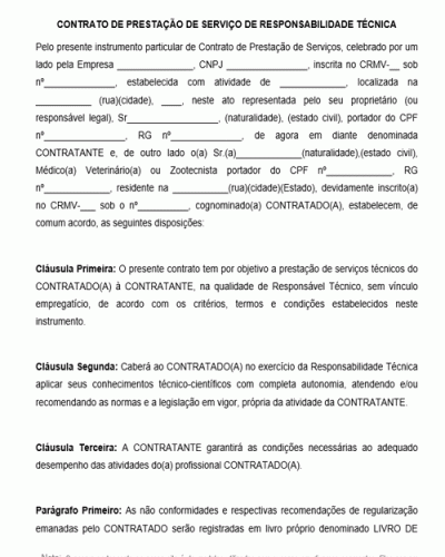 Modelo de Contrato de Prestação de Serviço de Responsabilidade Técnica