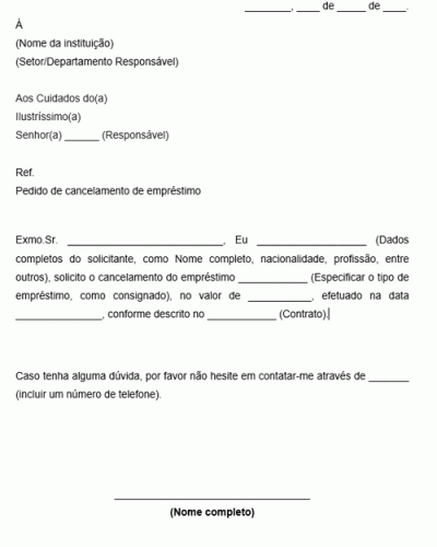 Modelo de Solicitação de Cancelamento de Empréstimo