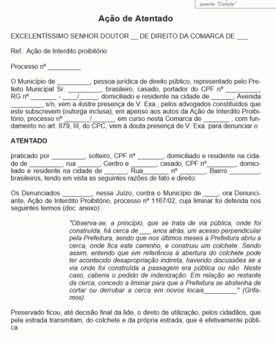 Modelo de Termo de Ação de Atentado