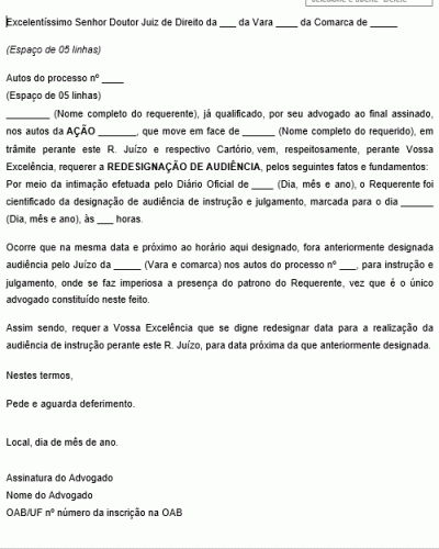 Modelo De Petição Redesignação Audiência Autor Ou Procurador Tem