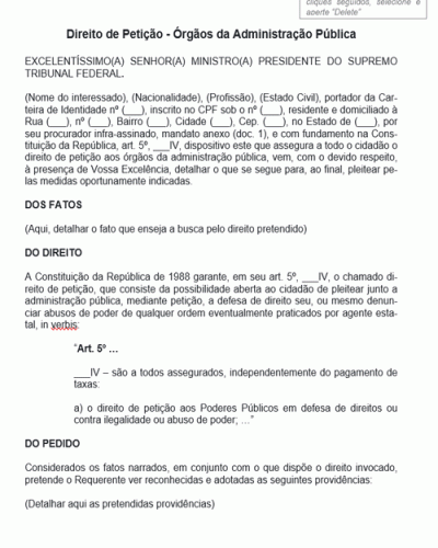 Modelo de Termo Direito de Petição - Órgãos da Administração Pública