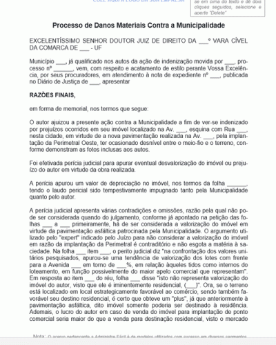 Modelo de Termo Processo de Danos Materiais Contra a Municipalidade