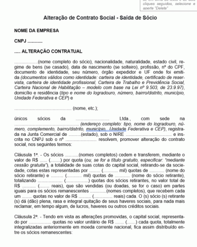 Modelo de Termo Alteração de Contrato Social - Saída de Sócio