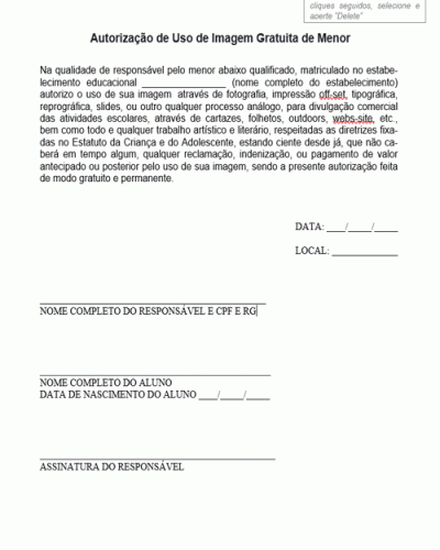 Modelo De Termo Autorização De Uso De Imagem Gratuita De Menor