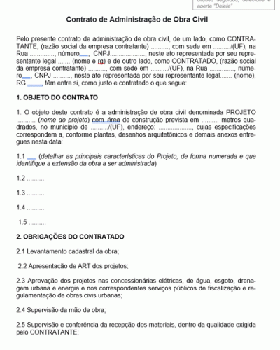 Modelo de Termo Contrato de Administração de Obra Civil