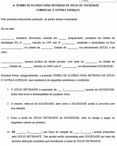 Modelo de Contrato de Saída ou Retirada de Sócio