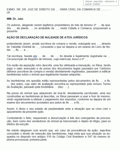 Modelo de Petição Ação de Declaração de Nulidade de Atos Jurídicos