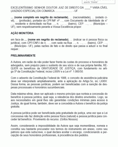 Modelo de Petição Prestação de Serviço Juizado Especial Nota Fiscal Assinada