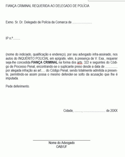 Modelo de Petição Fiança Requerida ao Delegado