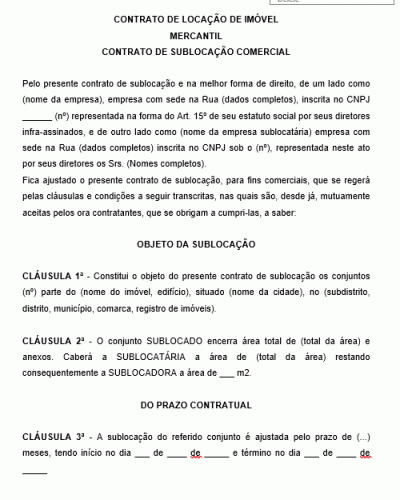 Modelo de Contrato de Locação de Imóvel Comercial - Locação Mercantil - Locação não Residencial