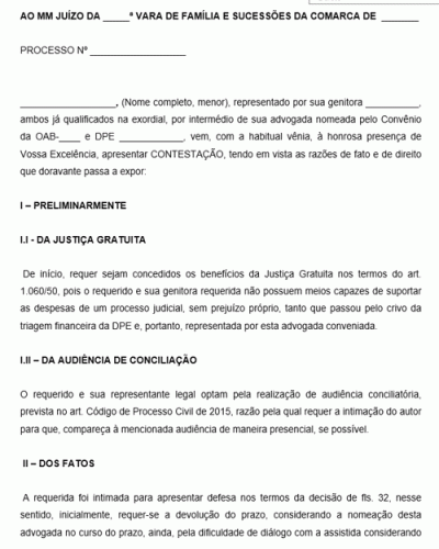 Modelo de Contestação na Ação Revisional Alimentos TEA