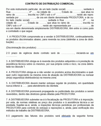 Modelo de Termo de Contrato de Distribuição Comercial