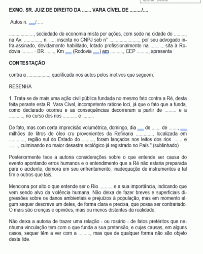 Modelo de Termo de Ação Acidente Ambiental Vazamento de Óleo Dano Ambiental 