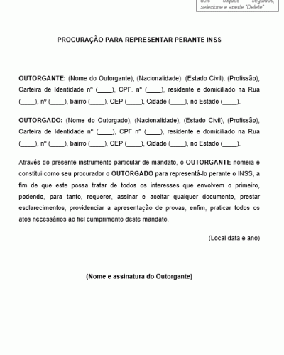 Modelo de Procuração para representar perante INSS - Representante INSS