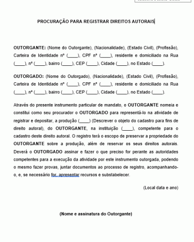 Modelo de Procuração para registrar Direitos Autorais