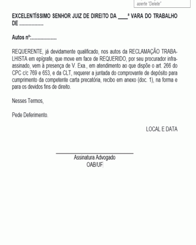 Modelo de Termo de Pedido de Juntada de Depósito