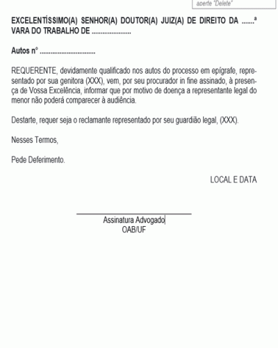 Modelo de Termo de Pedido de Mudança de Representante Legal de Menor em Audiência