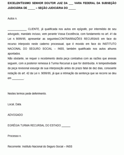 Modelo de Contrarrazões em ação de concessão de benefício previdenciário