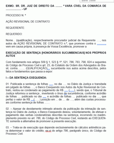 Modelo de Termo de Ação de Honorários Advocatícios em Decisão de Sentença