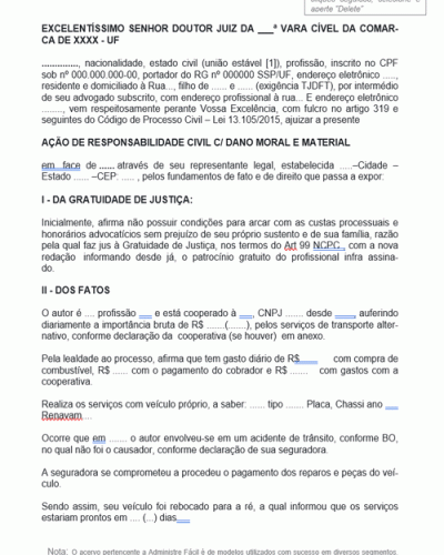 Modelo de Termo de Ação de Responsabilidade Civil Colisão de Veículos