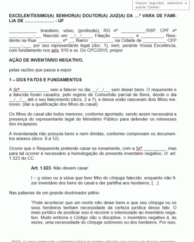 Modelo de Termo de Ação de Inventário Negativo