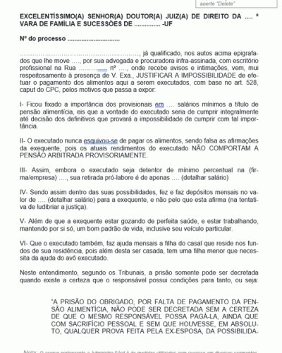 Modelo de Petição Contestação em Ação de Alimentos Justificativa de não Pagamento