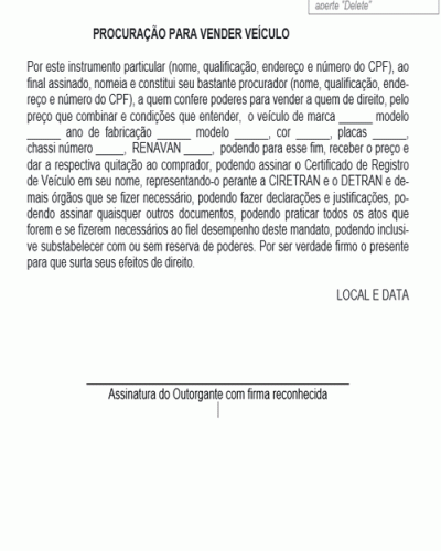 Modelo de Procuração Geral da Mulher ao Marido Outorga Uxória