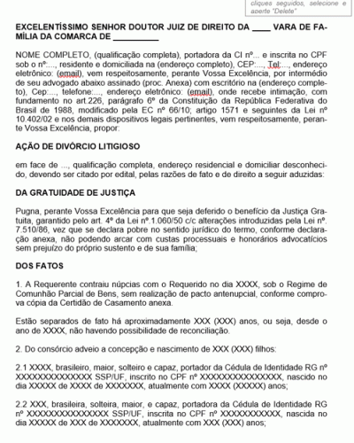 Modelo de Petição Ação de Divórcio com Citação por Edital