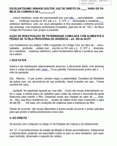 Modelo de Petição Ação de Interdiação com Pedido de Curatela Provisória em Tutela Provisória de Urgência