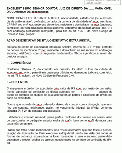 Modelo de Petição Inicial Ação de Execução de Título Extrajudicial