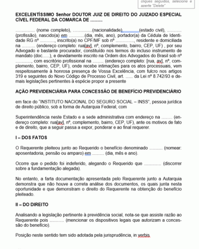 Modelo de Petição Ação de Concessão de Benefício Previdenciário Geral