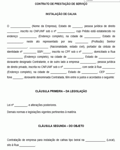 Modelo de Contrato de Prestação de Serviço de Instalação de Calha