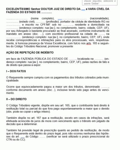 Modelo de Termo de Petição Ação de Repetição de Indébito Cível